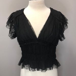 entro Deep V Black Top Peplum Style